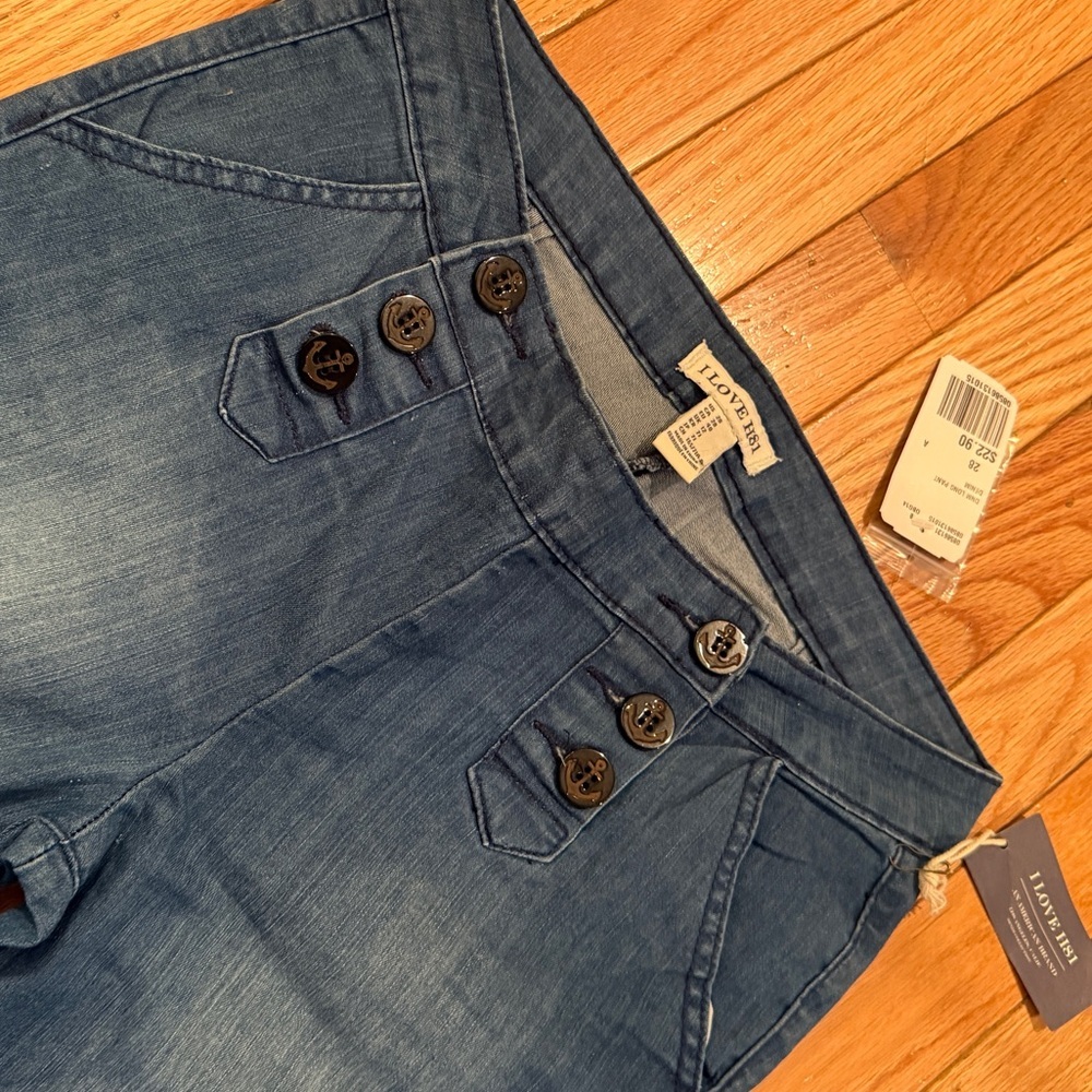 2010s F21 Dark Blue Sailor Flare Low Rise Jeans Anchor Buttons